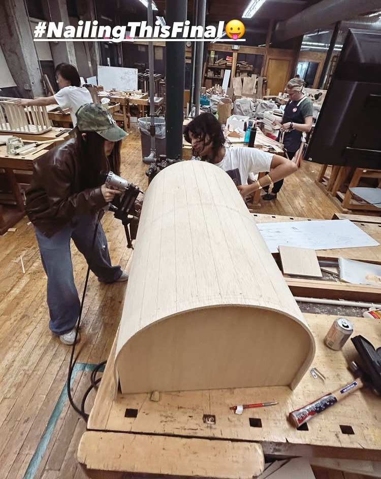 Construction — wooden pedestals and forms in studio
